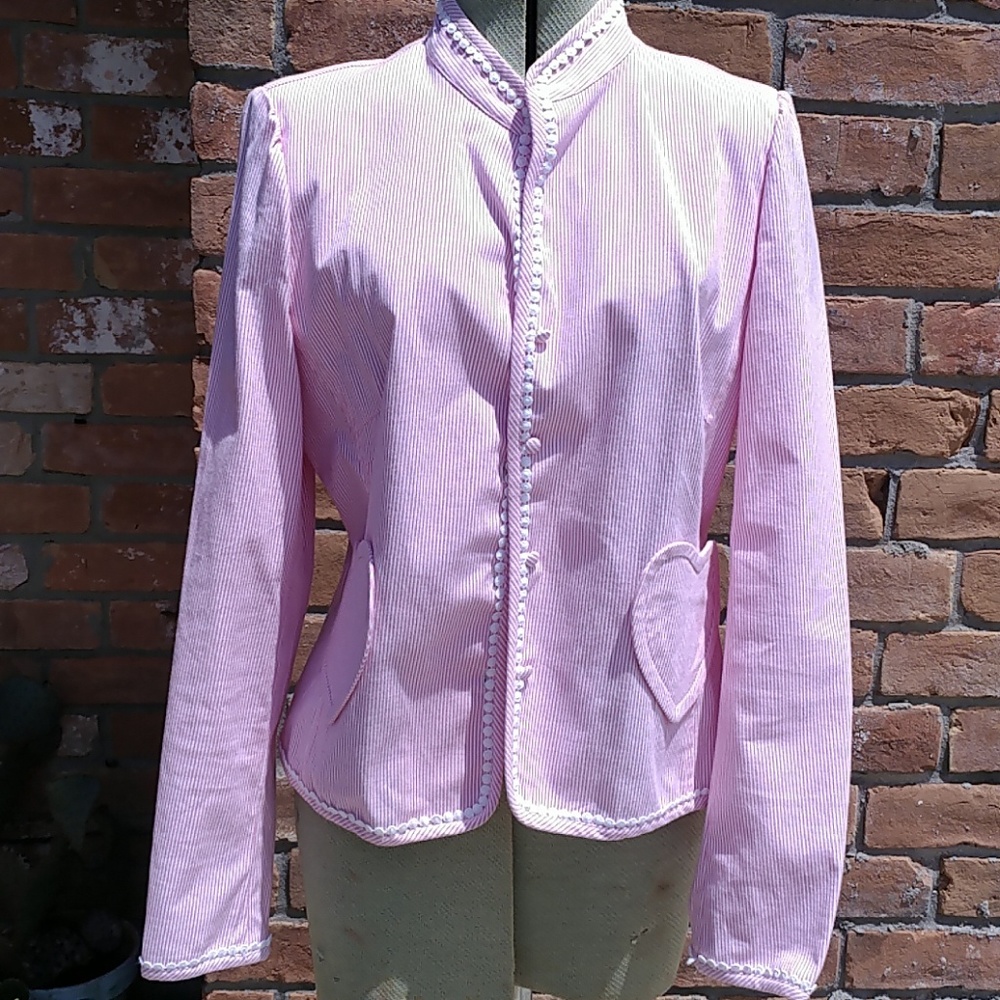 Lilly Pulitzer Pin Stripped Jacket Heart Pockets White Label